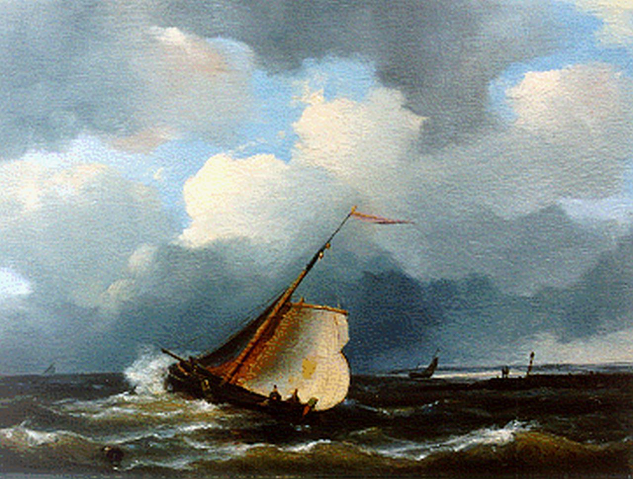 Hilleveld A.D. | Adrianus David Hilleveld, Zeilschepen voor de kust, olieverf op paneel 17,8 x 24,0 cm, gesigneerd rechtsonder met initialen Hilleveld A.D. | Adrianus David Hilleveld, Zeilschepen voor de kust, olieverf op paneel 17,8 x 24,0 cm, gesigneerd rechtsonder met initialen