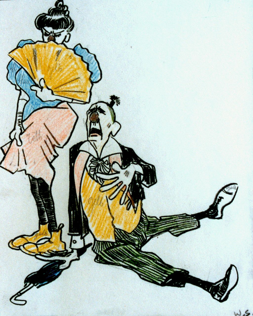 Sluiter J.W. | Jan Willem 'Willy' Sluiter, Circusfiguren, krijt op papier 23,0 x 18,5 cm, gesigneerd rechtsonder met initialen Sluiter J.W. | Jan Willem 'Willy' Sluiter, Circusfiguren, krijt op papier 23,0 x 18,5 cm, gesigneerd rechtsonder met initialen