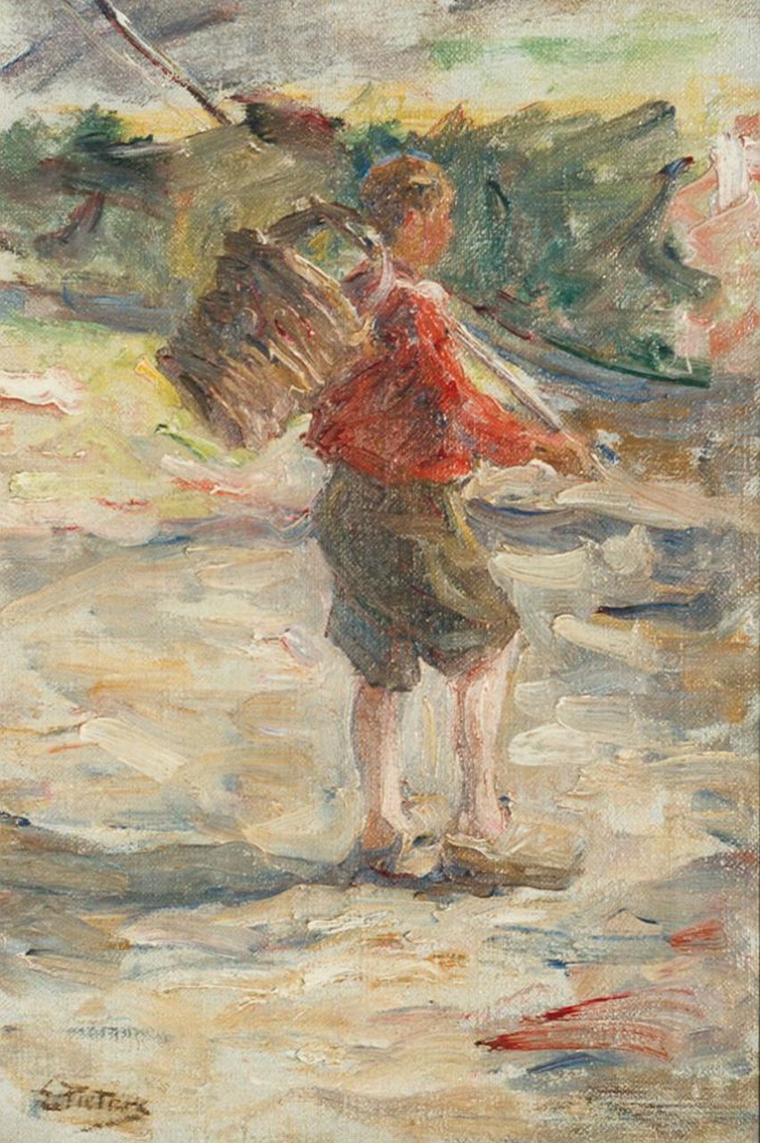 Pieters E. | Evert Pieters, Wandelende jongeling, olieverf op doek 45,5 x 30,3 cm, gesigneerd linksonder Pieters E. | Evert Pieters, Wandelende jongeling, olieverf op doek 45,5 x 30,3 cm, gesigneerd linksonder