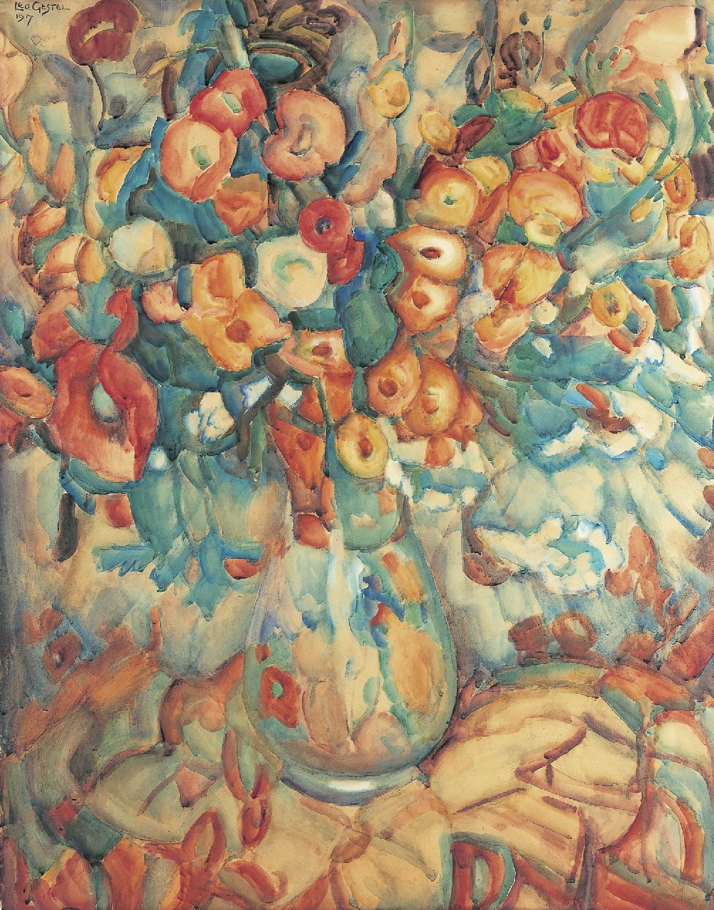 Gestel L. | Leendert 'Leo' Gestel, Bloemen, aquarel op papier 99,0 x 77,8 cm, gesigneerd linksboven en gedateerd 1917 Gestel L. | Leendert 'Leo' Gestel, Bloemen, aquarel op papier 99,0 x 77,8 cm, gesigneerd linksboven en gedateerd 1917