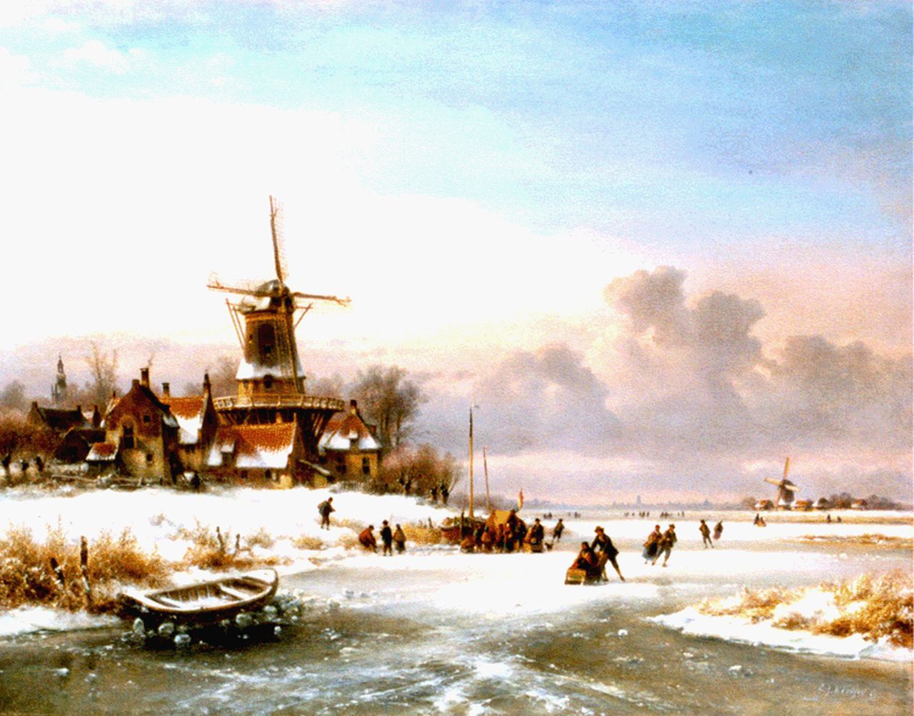 Kleijn L.J. | Lodewijk Johannes Kleijn, Weids Hollands ijsgezicht met schaatsers en koek-en-zopie, olieverf op doek 70,3 x 90,2 cm, gesigneerd rechtsonder Kleijn L.J. | Lodewijk Johannes Kleijn, Weids Hollands ijsgezicht met schaatsers en koek-en-zopie, olieverf op doek 70,3 x 90,2 cm, gesigneerd rechtsonder