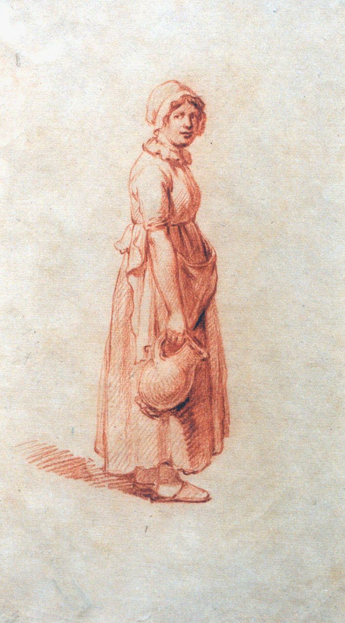Schelfhout A.  | Andreas Schelfhout, Studie van een boerenmeid, krijt op papier 21,2 x 12,8 cm, gesigneerd verso mon. AS