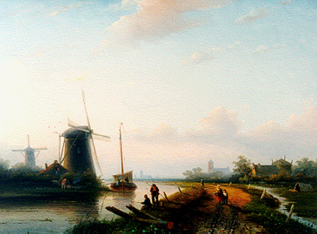 Spohler J.J. | Jan Jacob Spohler, Zomers riviergezicht bij een molen, olieverf op paneel 34,3 x 46,5 cm, gesigneerd linksonder Spohler J.J. | Jan Jacob Spohler, Zomers riviergezicht bij een molen, olieverf op paneel 34,3 x 46,5 cm, gesigneerd linksonder
