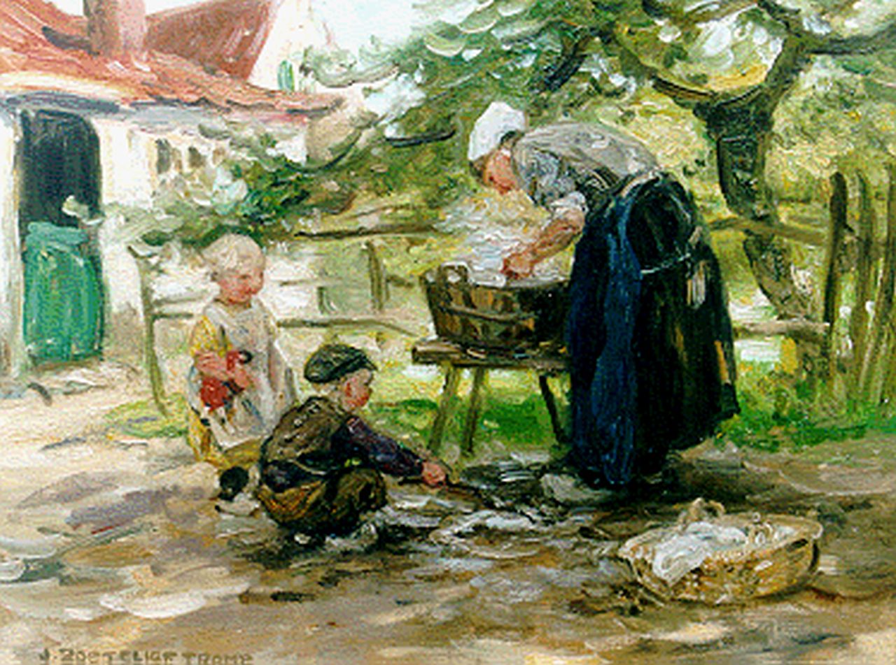 Zoetelief Tromp J.  | Johannes 'Jan' Zoetelief Tromp, Aan de was, olieverf op doek 30,7 x 40,6 cm, gesigneerd linksonder + verso