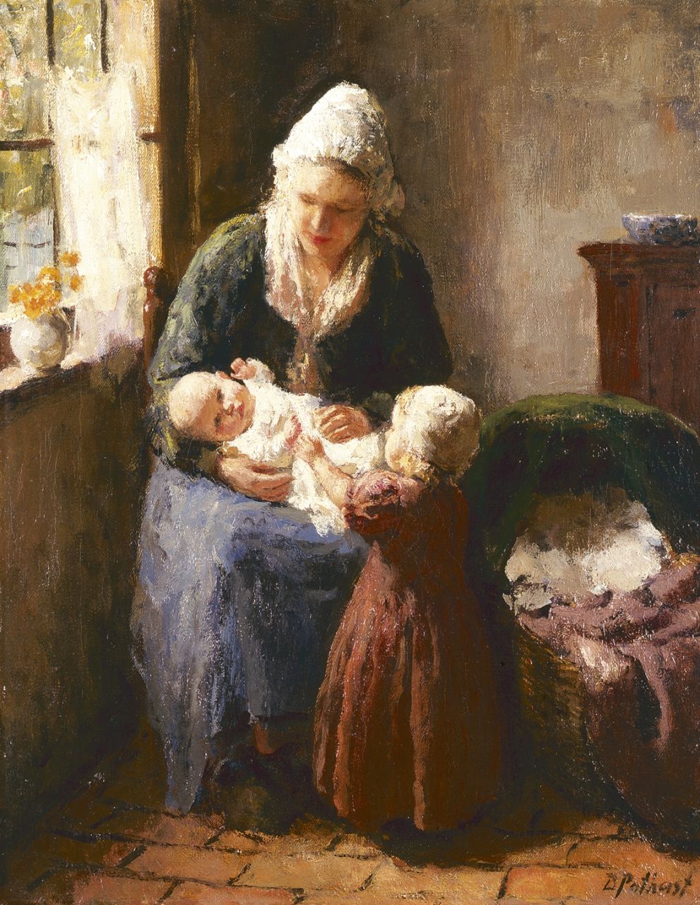 Pothast B.J.C.  | 'Bernard' Jean Corneille Pothast, Bij moeder op schoot, olieverf op doek 41,1 x 32,1 cm, gesigneerd rechtsonder