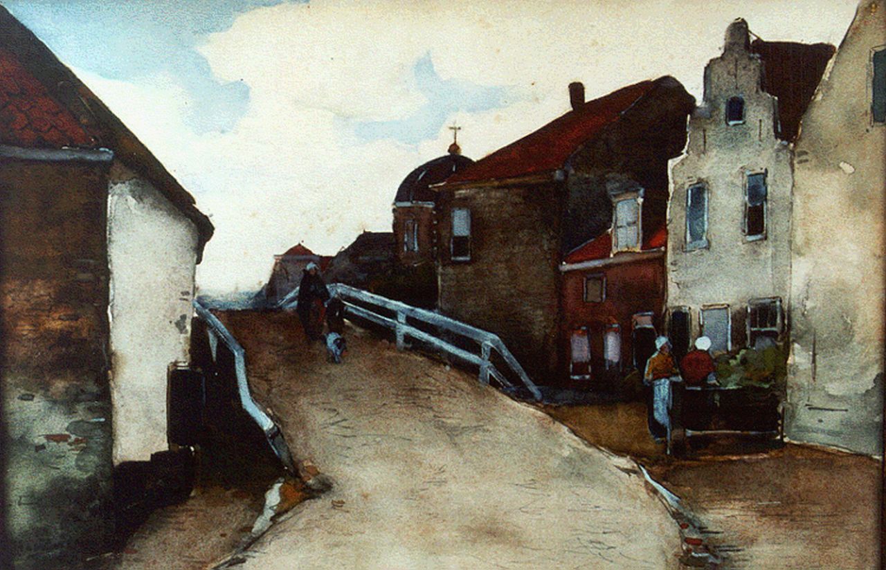 Zwart W.H.P.J. de | Wilhelmus Hendrikus Petrus Johannes 'Willem' de Zwart, Zomers vissersdorpje, aquarel op papier 25,5 x 36,5 cm, gesigneerd linksonder