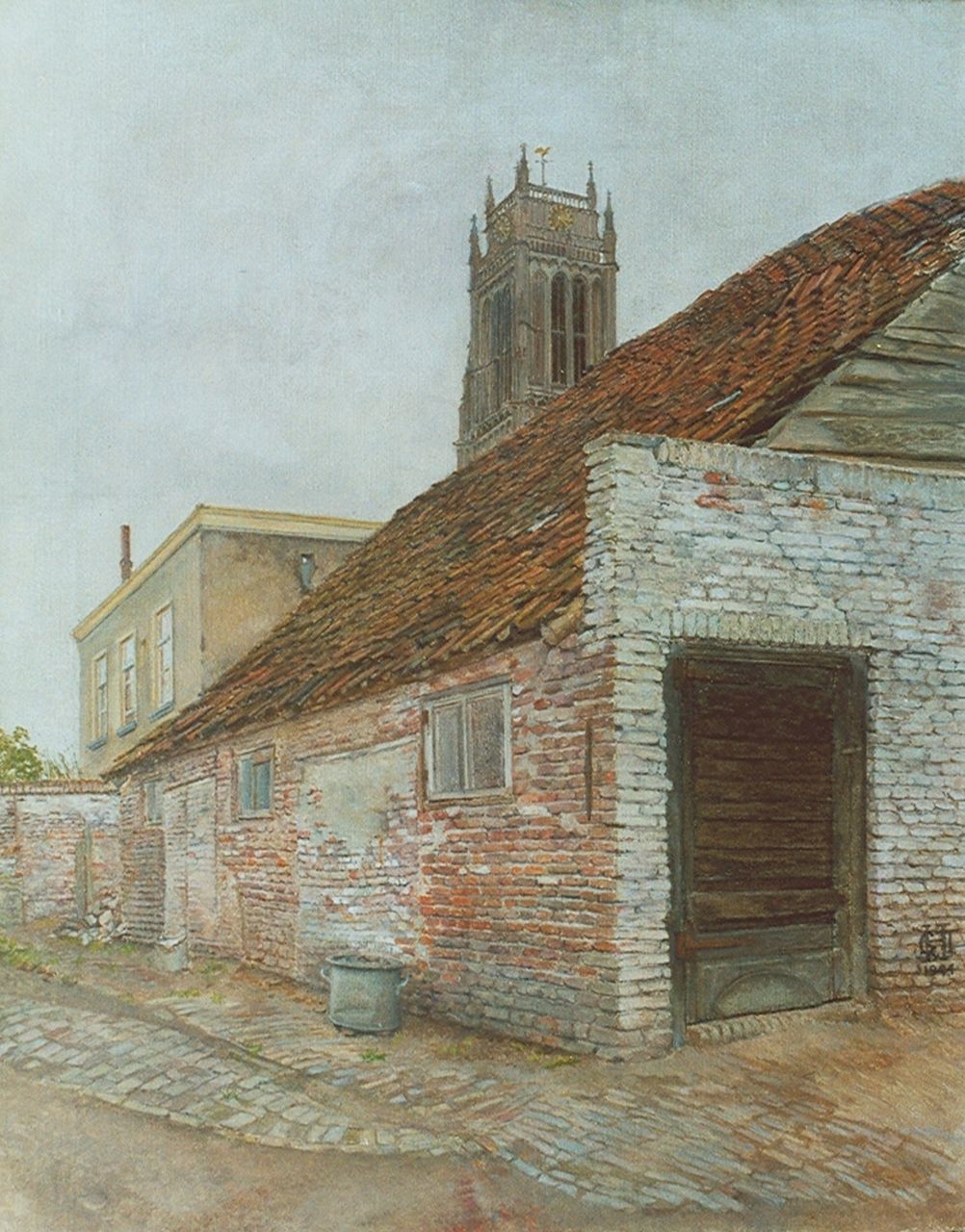 Hettinga Tromp T.G.M. van | Tjitske Geertruida Maria van Hettinga Tromp, Buurtje in Zaltbommel, olieverf op doek 45,4 x 36,5 cm, gesigneerd rechtsonder met monogram en gedateerd 1944 Hettinga Tromp T.G.M. van | Tjitske Geertruida Maria van Hettinga Tromp, Buurtje in Zaltbommel, olieverf op doek 45,4 x 36,5 cm, gesigneerd rechtsonder met monogram en gedateerd 1944