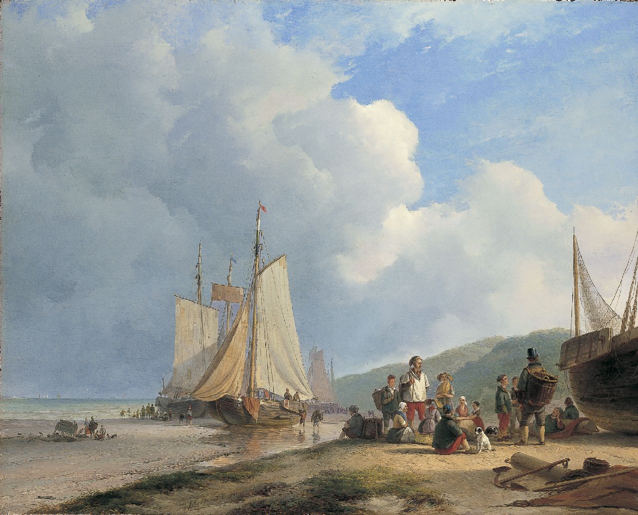 Schelfhout A. | Andreas Schelfhout, Vissersfamilie op het strand met bomschuiten, olieverf op doek 67,6 x 84,3 cm, gesigneerd linksonderv.h.m. en gedateerd 1831 Schelfhout A. | Andreas Schelfhout, Vissersfamilie op het strand met bomschuiten, olieverf op doek 67,6 x 84,3 cm, gesigneerd linksonderv.h.m. en gedateerd 1831
