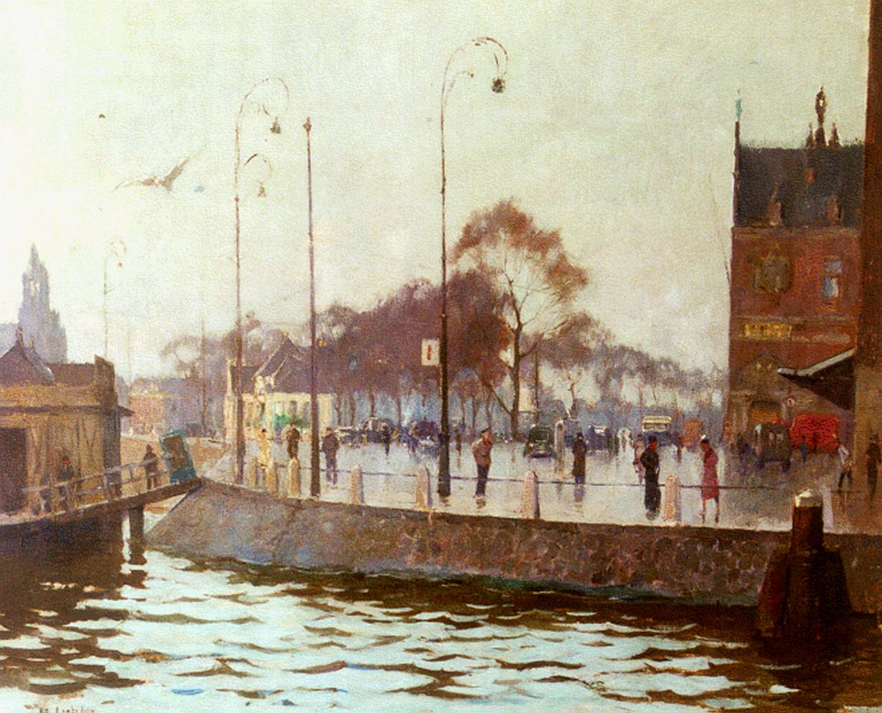 Ligtelijn E.J.  | Evert Jan Ligtelijn, Gezicht op het Stationsplein, Amsterdam, olieverf op doek 48,7 x 60,3 cm, gesigneerd linksonder + verso