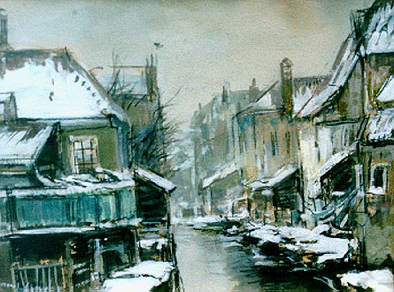 Apol L.F.H. | Lodewijk Franciscus Hendrik 'Louis' Apol, Winters stadsgezicht, aquarel en gouache op papier op board 12,3 x 16,1 cm, gesigneerd linksonder Apol L.F.H. | Lodewijk Franciscus Hendrik 'Louis' Apol, Winters stadsgezicht, aquarel en gouache op papier op board 12,3 x 16,1 cm, gesigneerd linksonder