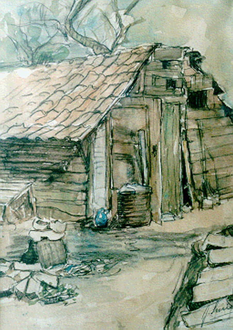 Surie J. | Jacoba 'Coba' Surie, Boerenschuur, aquarel op papier 31,8 x 28,0 cm, gesigneerd rechtsonder Surie J. | Jacoba 'Coba' Surie, Boerenschuur, aquarel op papier 31,8 x 28,0 cm, gesigneerd rechtsonder