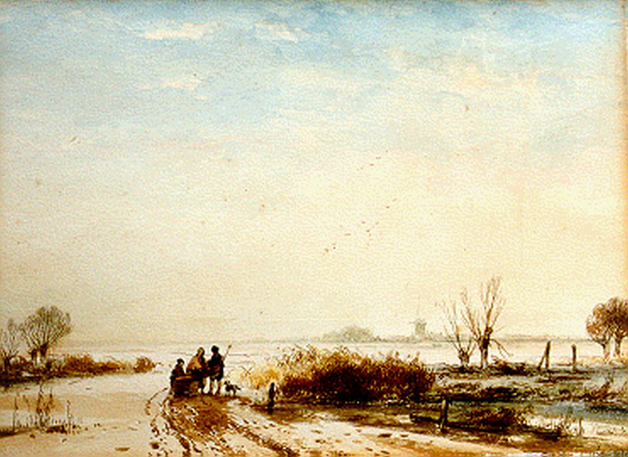 Schelfhout A. | Andreas Schelfhout, Winterlandschap met figuren bij een slee, pen en aquarel op papier 25,4 x 33,8 cm, gesigneerd rechtsonder Schelfhout A. | Andreas Schelfhout, Winterlandschap met figuren bij een slee, pen en aquarel op papier 25,4 x 33,8 cm, gesigneerd rechtsonder