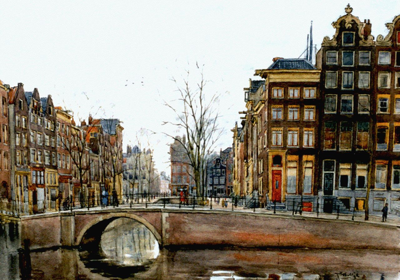 Bobeldijk F. | Felicien Bobeldijk, Gezicht op de Leliegracht in Amsterdam, aquarel op papier 46,3 x 64,5 cm, gesigneerd rechtsonder Bobeldijk F. | Felicien Bobeldijk, Gezicht op de Leliegracht in Amsterdam, aquarel op papier 46,3 x 64,5 cm, gesigneerd rechtsonder