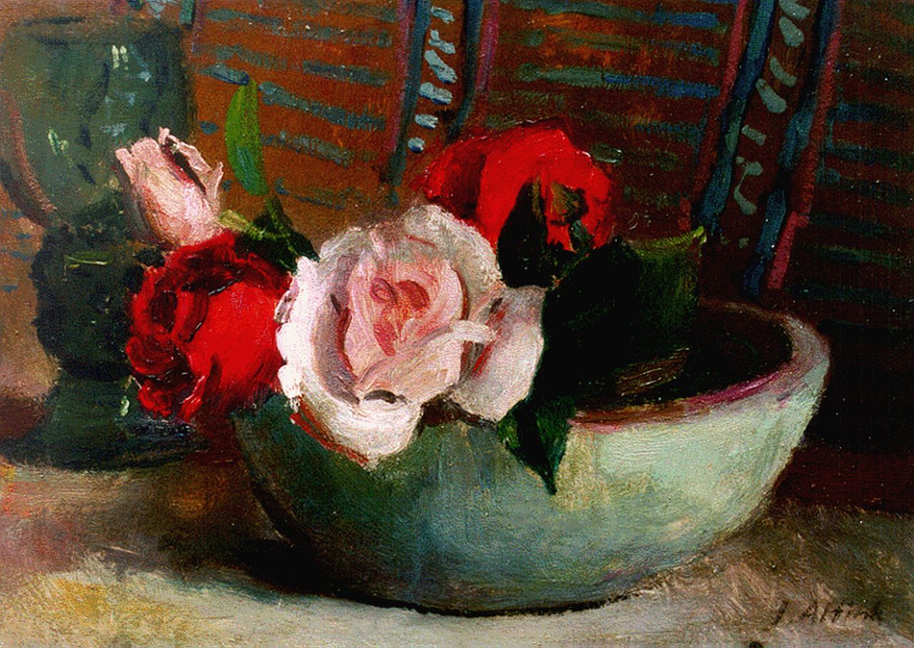 Altink J. | Jan Altink, Stilleven met rozen, 23,8 x 33,8 cm, gesigneerd rechtsonder Altink J. | Jan Altink, Stilleven met rozen, 23,8 x 33,8 cm, gesigneerd rechtsonder