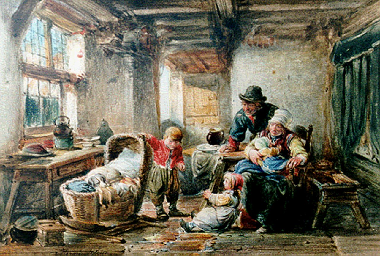 Kate H.F.C. ten | 'Herman' Frederik Carel ten Kate, Rustiek interieur, aquarel op papier 20,4 x 29,9 cm, gesigneerd linksonder en gedateerd 1867 Kate H.F.C. ten | 'Herman' Frederik Carel ten Kate, Rustiek interieur, aquarel op papier 20,4 x 29,9 cm, gesigneerd linksonder en gedateerd 1867