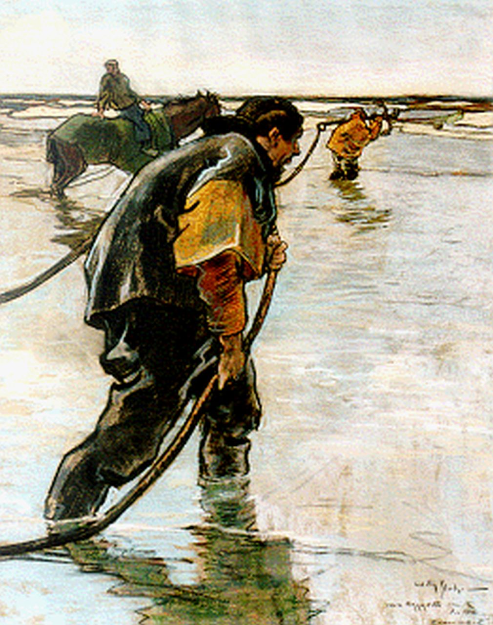 Sluiter J.W. | Jan Willem 'Willy' Sluiter, Lijnhaalder op het strand, pastel op papier 48,0 x 38,5 cm, gesigneerd rechtsonder en gedateerd jan. 1915 Sluiter J.W. | Jan Willem 'Willy' Sluiter, Lijnhaalder op het strand, pastel op papier 48,0 x 38,5 cm, gesigneerd rechtsonder en gedateerd jan. 1915