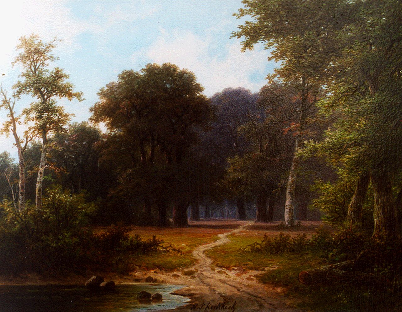 Koekkoek P.H. | Pieter Hendrik 'H.P.' Koekkoek, Bosgezicht, olieverf op paneel 20,8 x 27,0 cm, gesigneerd middenonder Koekkoek P.H. | Pieter Hendrik 'H.P.' Koekkoek, Bosgezicht, olieverf op paneel 20,8 x 27,0 cm, gesigneerd middenonder