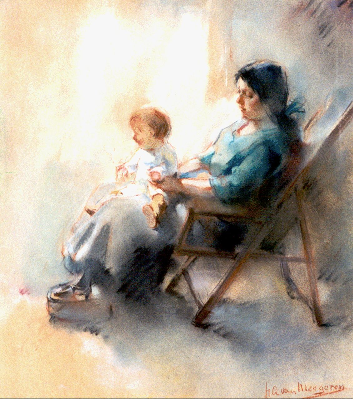 Meegeren H.A. van | Henricus Antonius 'Han' van Meegeren, Moeder met kind, pastel op papier 27,5 x 24,3 cm, gesigneerd rechtsonder Meegeren H.A. van | Henricus Antonius 'Han' van Meegeren, Moeder met kind, pastel op papier 27,5 x 24,3 cm, gesigneerd rechtsonder