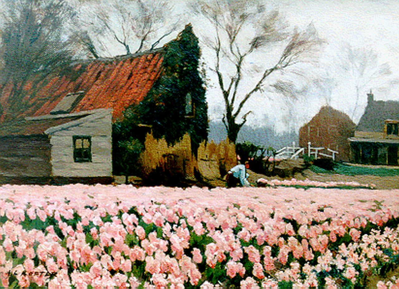 Koster A.L. | Anton Louis 'Anton' Koster, Tulpenveld bij de Glip in Heemstede, olieverf op doek 32,5 x 43,5 cm, gesigneerd linksonder Koster A.L. | Anton Louis 'Anton' Koster, Tulpenveld bij de Glip in Heemstede, olieverf op doek 32,5 x 43,5 cm, gesigneerd linksonder
