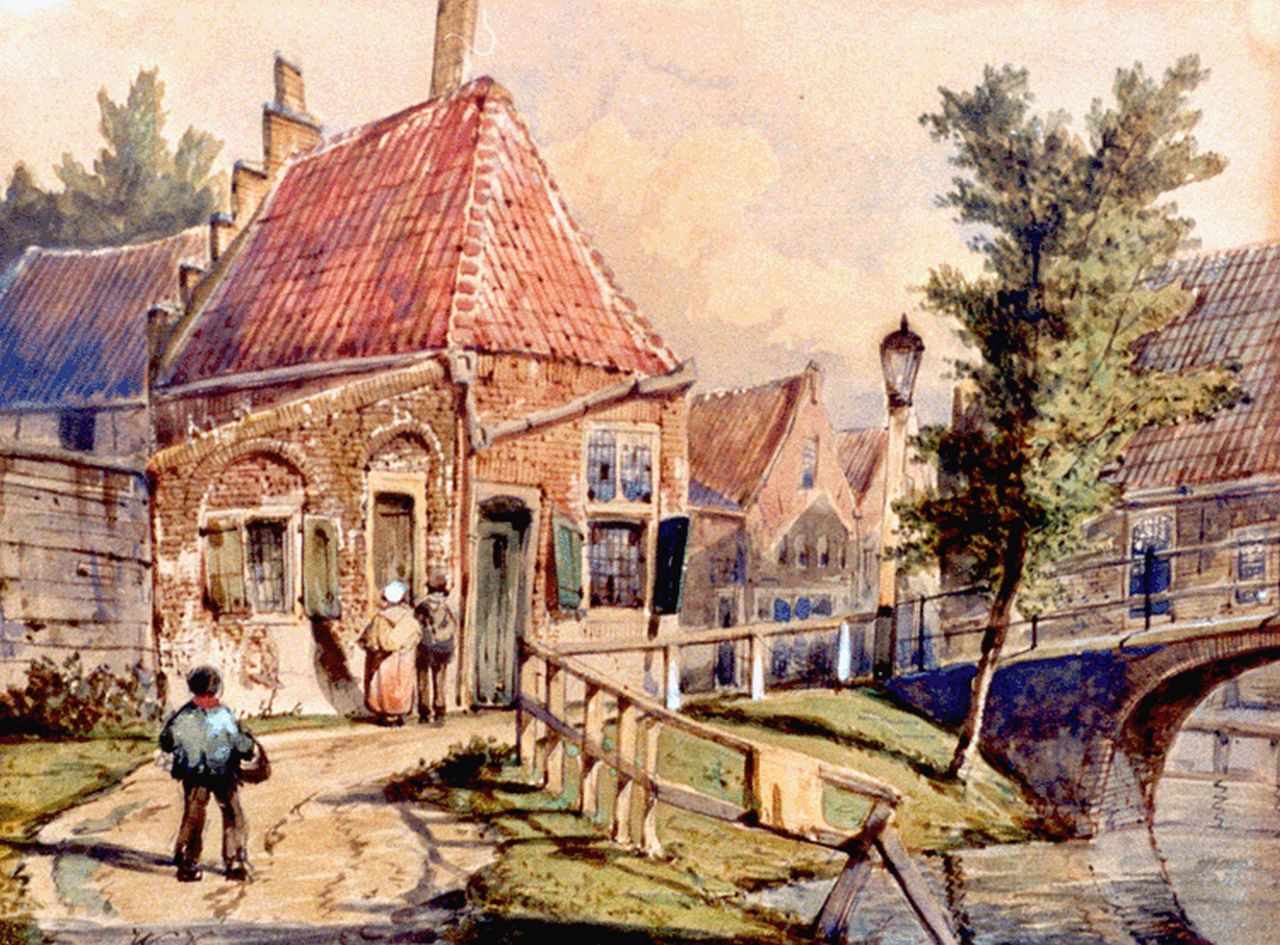 Koekkoek W. | Willem Koekkoek, Staaleversgracht, Enkhuizen, aquarel op papier 21,5 x 28,4 cm, gesigneerd linksonder met initialen Koekkoek W. | Willem Koekkoek, Staaleversgracht, Enkhuizen, aquarel op papier 21,5 x 28,4 cm, gesigneerd linksonder met initialen