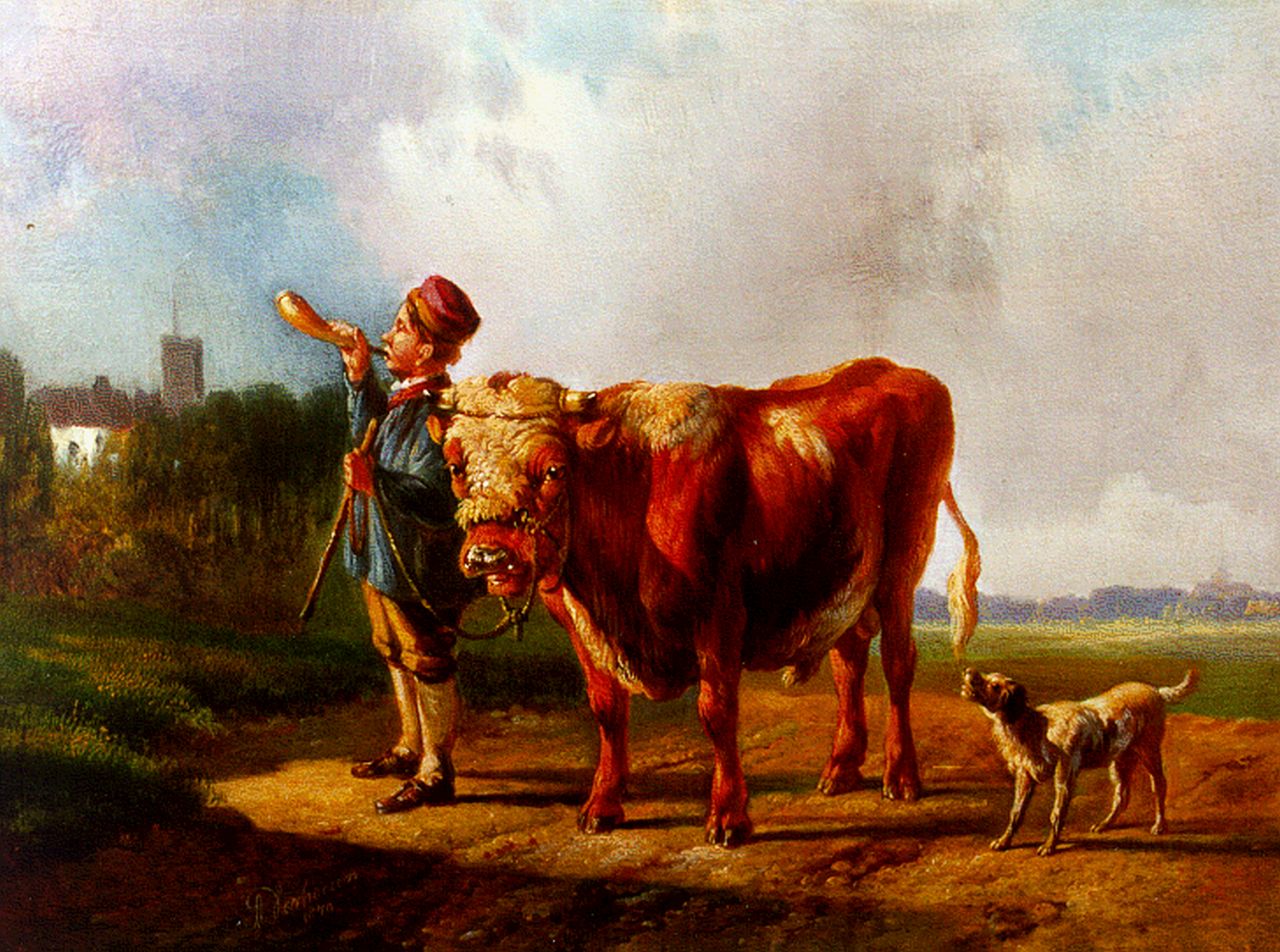 Verhoesen A. | Albertus Verhoesen, De kleine herder, olieverf op paneel 17,9 x 23,0 cm, gesigneerd linksonder en gedateerd 1870 Verhoesen A. | Albertus Verhoesen, De kleine herder, olieverf op paneel 17,9 x 23,0 cm, gesigneerd linksonder en gedateerd 1870
