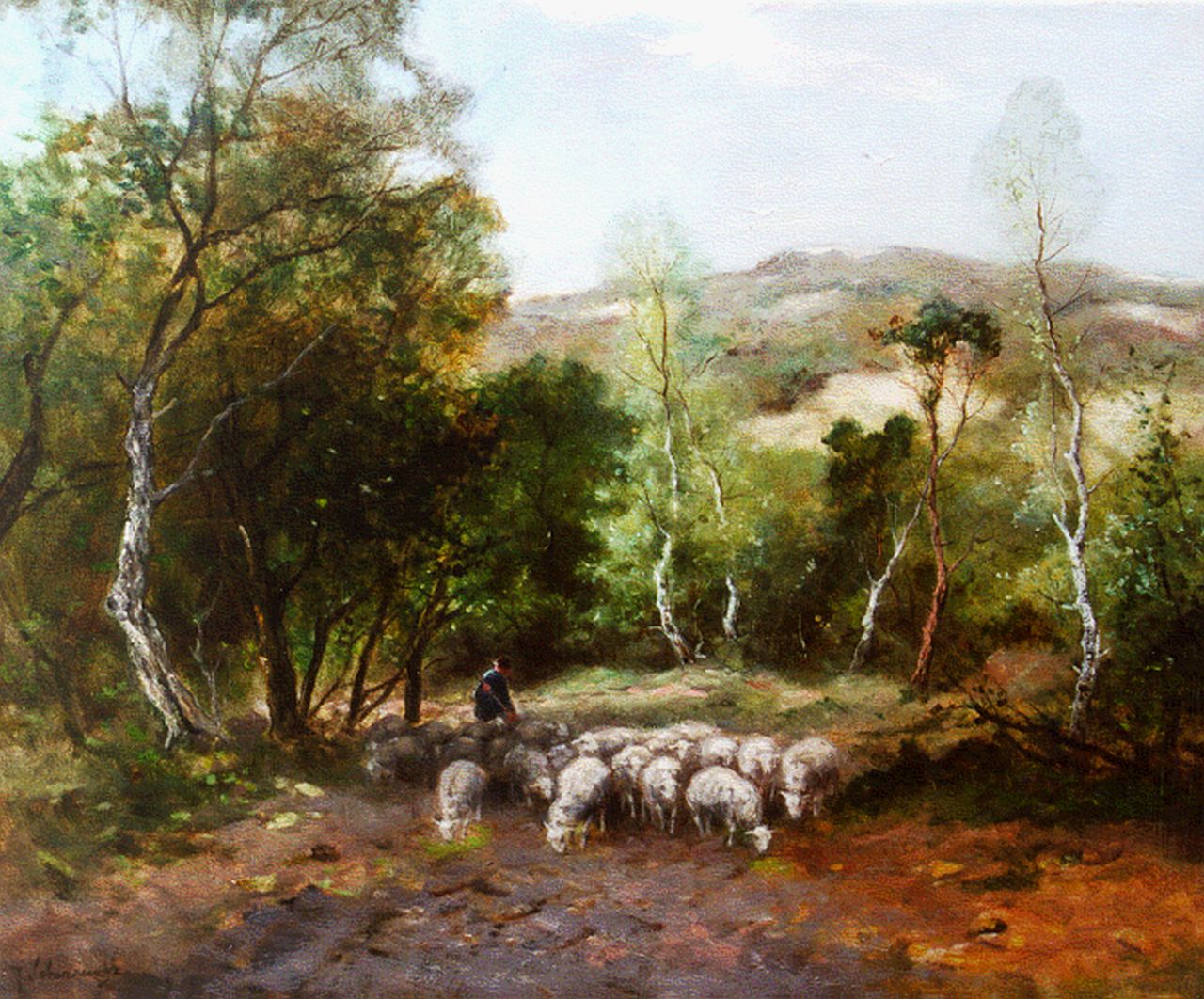 Scherrewitz J.F.C. | Johan Frederik Cornelis Scherrewitz, Een herder met zijn kudde in de duinen, olieverf op doek 40,0 x 50,2 cm, gesigneerd linksonder Scherrewitz J.F.C. | Johan Frederik Cornelis Scherrewitz, Een herder met zijn kudde in de duinen, olieverf op doek 40,0 x 50,2 cm, gesigneerd linksonder