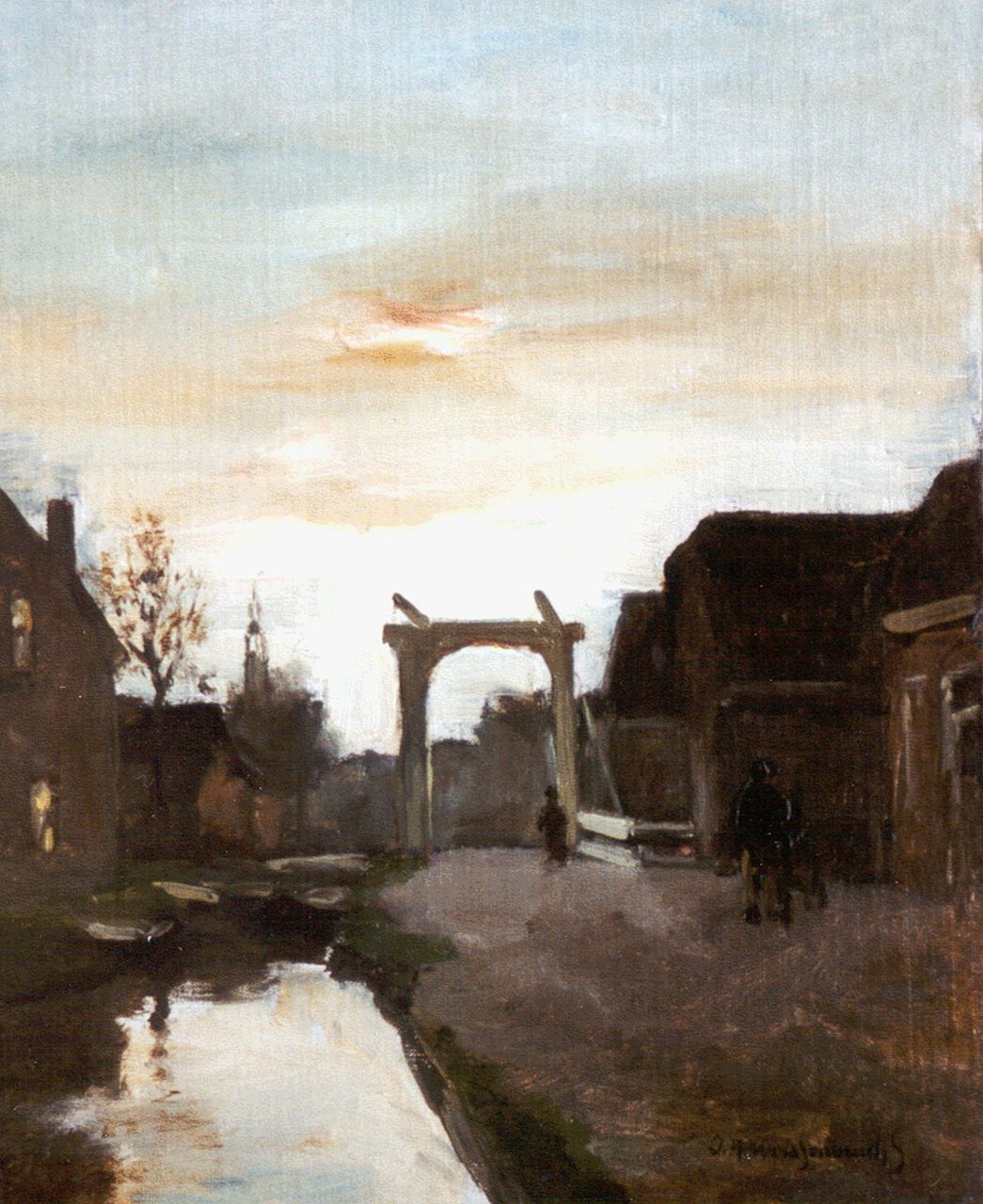 Weissenbruch H.J. | Hendrik Johannes 'J.H.' Weissenbruch, Ophaalbrug in Nieuwkoop, olieverf op doek op paneel 32,8 x 26,8 cm, gesigneerd rechtsonder Weissenbruch H.J. | Hendrik Johannes 'J.H.' Weissenbruch, Ophaalbrug in Nieuwkoop, olieverf op doek op paneel 32,8 x 26,8 cm, gesigneerd rechtsonder
