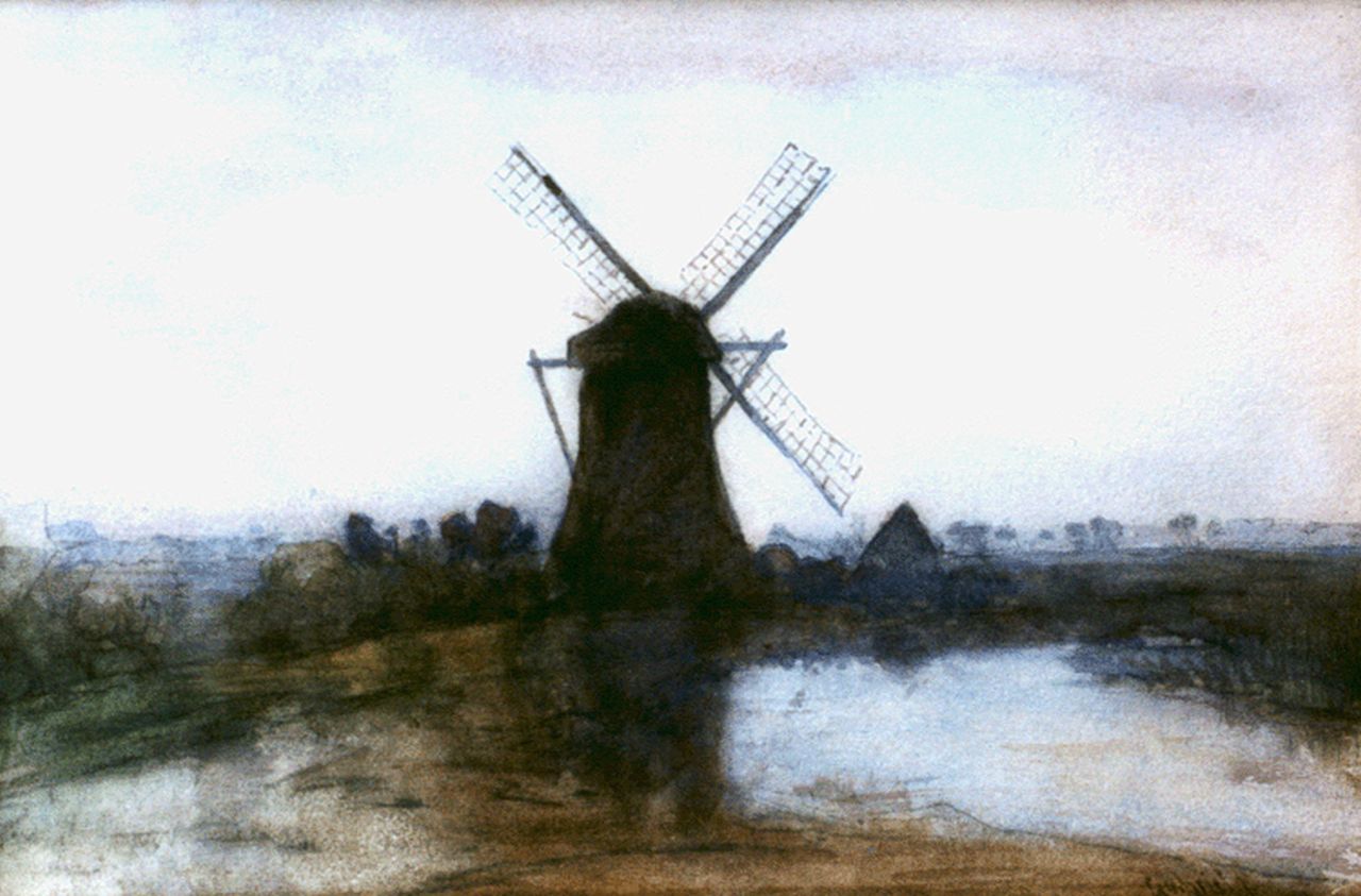 Gabriel P.J.C.  | Paul Joseph Constantin 'Constan(t)' Gabriel, Molen aan een vaart, aquarel op papier 23,3 x 35,0 cm, gesigneerd rechtsonder