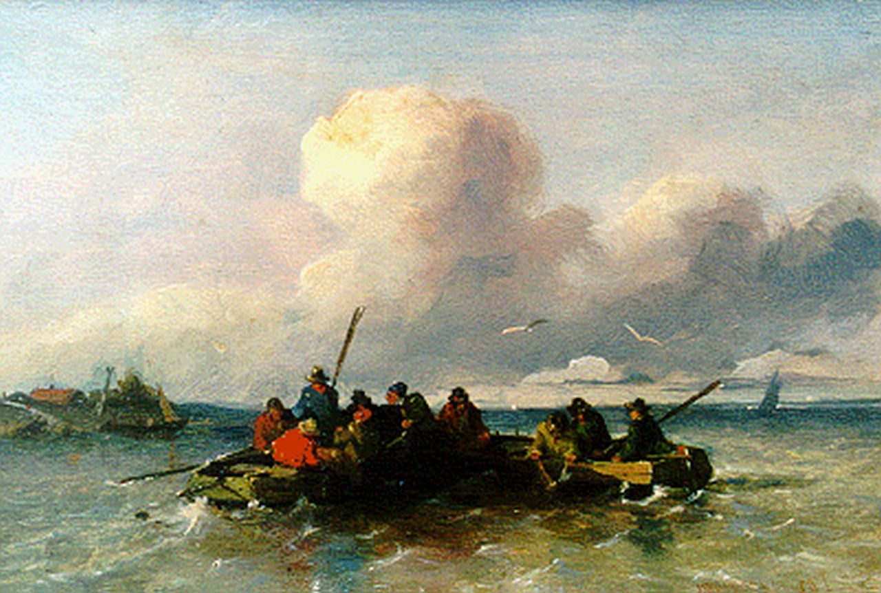 Weissenbruch J. | Johannes 'Jan' Weissenbruch, Twee roeiboten op de Zuiderzee, olieverf op paneel 14,6 x 22,0 cm, gesigneerd rechtsonder en gedateerd 1852 Weissenbruch J. | Johannes 'Jan' Weissenbruch, Twee roeiboten op de Zuiderzee, olieverf op paneel 14,6 x 22,0 cm, gesigneerd rechtsonder en gedateerd 1852