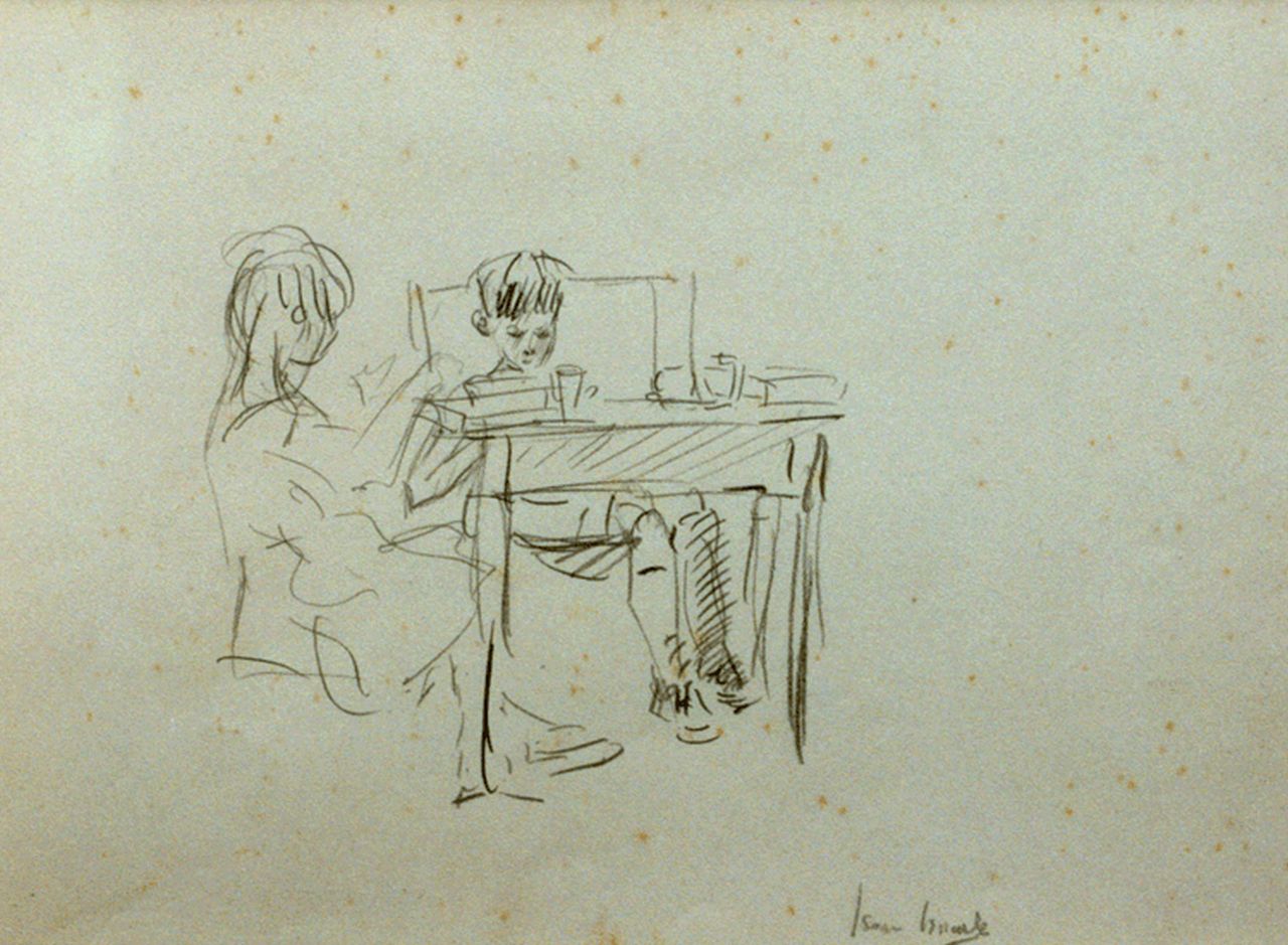 Israels I.L. | 'Isaac' Lazarus Israels, Kinderen bij een tafel, potlood op papier 17,8 x 25,4 cm, gesigneerd rechtsonder Israels I.L. | 'Isaac' Lazarus Israels, Kinderen bij een tafel, potlood op papier 17,8 x 25,4 cm, gesigneerd rechtsonder