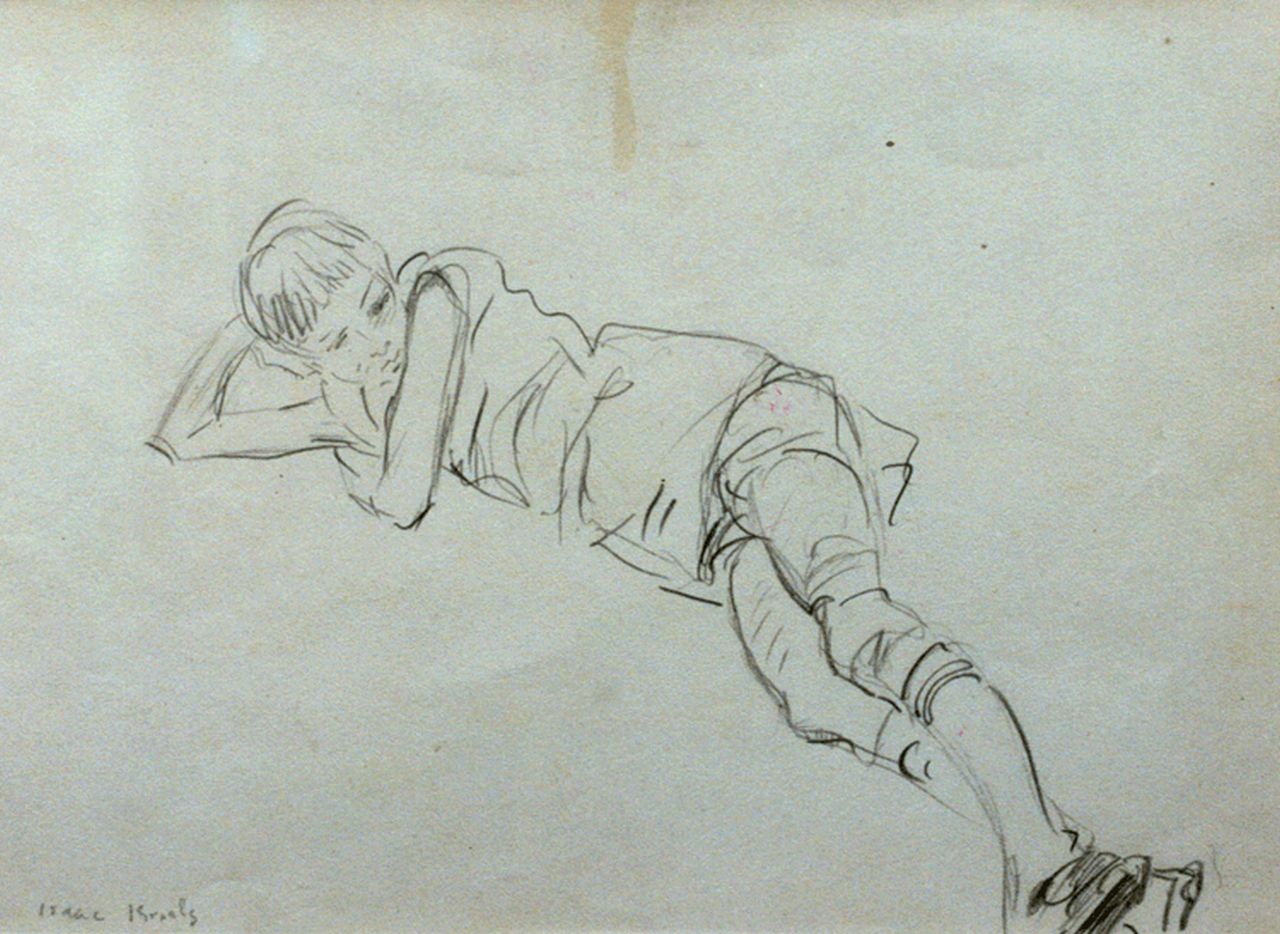 Israels I.L. | 'Isaac' Lazarus Israels, Liggend kind, potlood op papier 17,8 x 24,5 cm, gesigneerd linksonder Israels I.L. | 'Isaac' Lazarus Israels, Liggend kind, potlood op papier 17,8 x 24,5 cm, gesigneerd linksonder