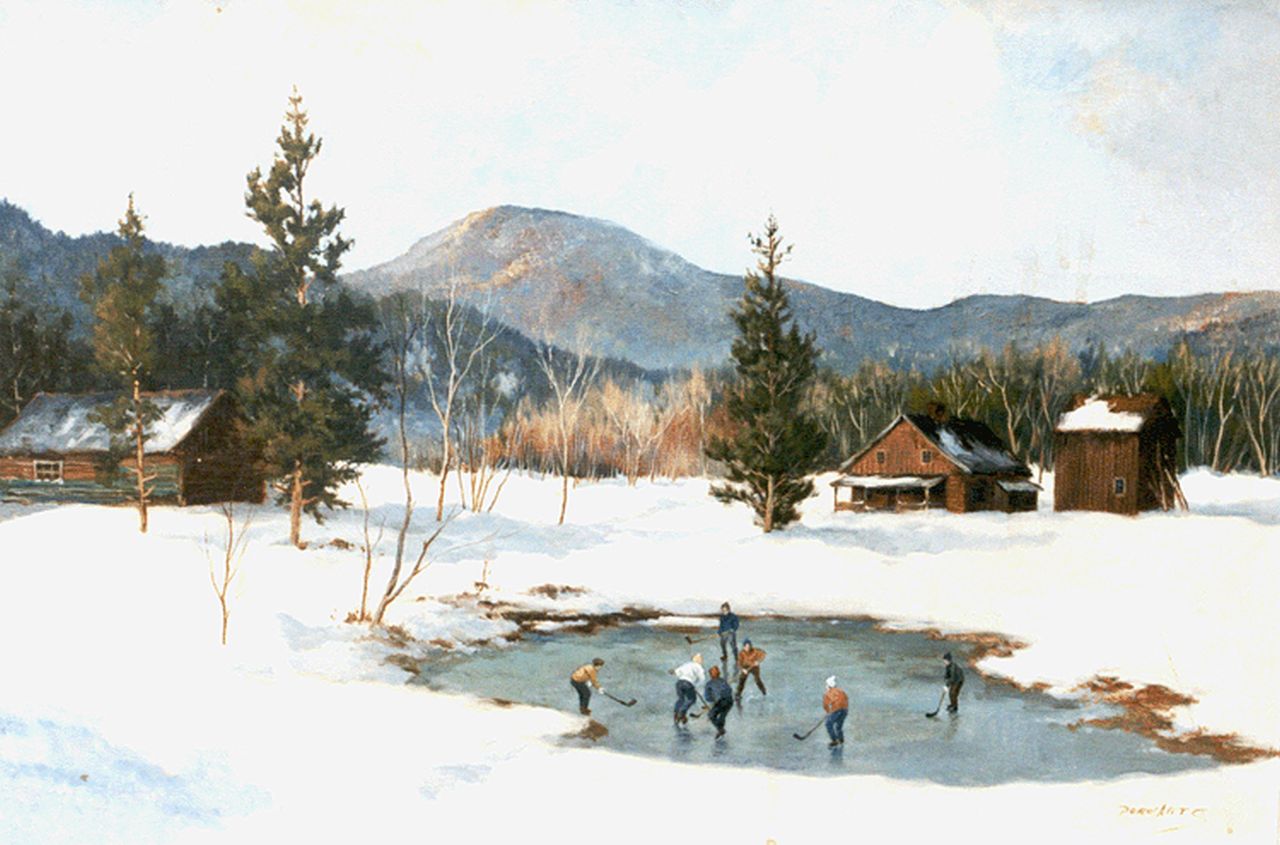 Arts T.J. | Theodorus Johannes 'Dorus' Arts, Jonge ijshockeyers in St. Margarets, Canada, olieverf op doek 51,3 x 76,5 cm, gesigneerd rechtsonder Arts T.J. | Theodorus Johannes 'Dorus' Arts, Jonge ijshockeyers in St. Margarets, Canada, olieverf op doek 51,3 x 76,5 cm, gesigneerd rechtsonder