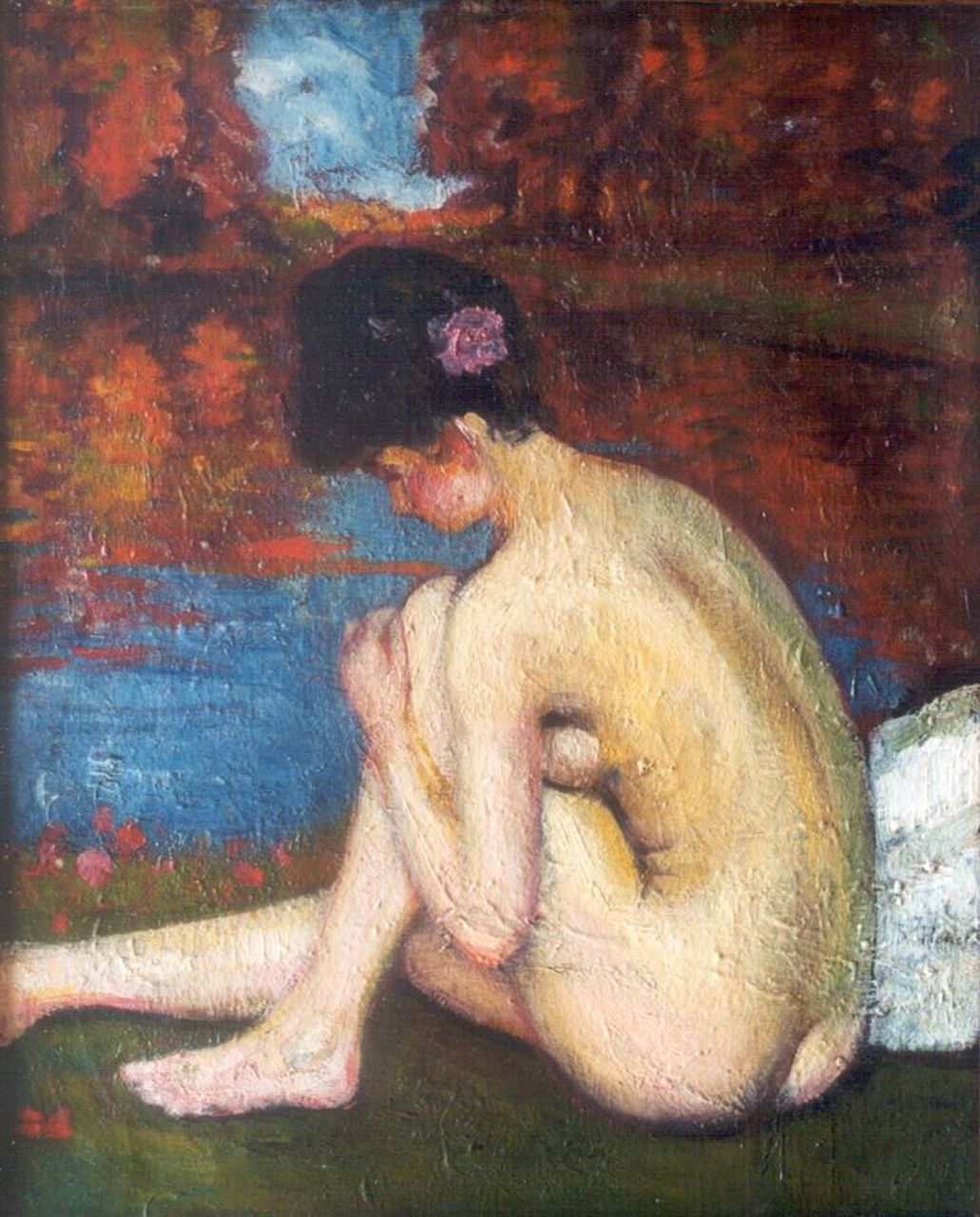 Pichot Gironés R.A.  | Ramon Antonio Pichot Gironés, De baadster, olieverf op doek 47,5 x 38,5 cm, gesigneerd rechtsonder
