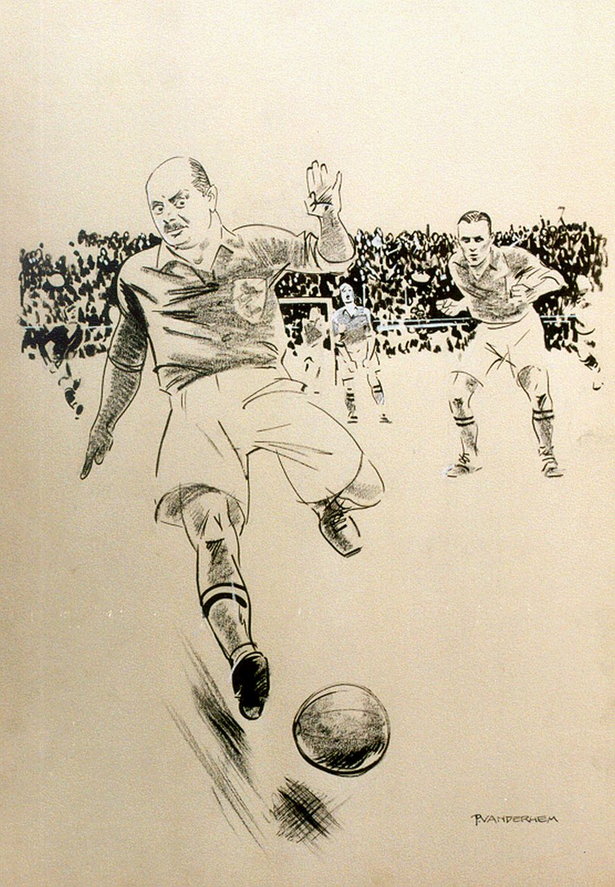 Hem P. van der | Pieter 'Piet' van der Hem, Het winnende schot, inkt, krijt en aquarel op papier 50,0 x 35,0 cm, gesigneerd rechtsonder Hem P. van der | Pieter 'Piet' van der Hem, Het winnende schot, inkt, krijt en aquarel op papier 50,0 x 35,0 cm, gesigneerd rechtsonder