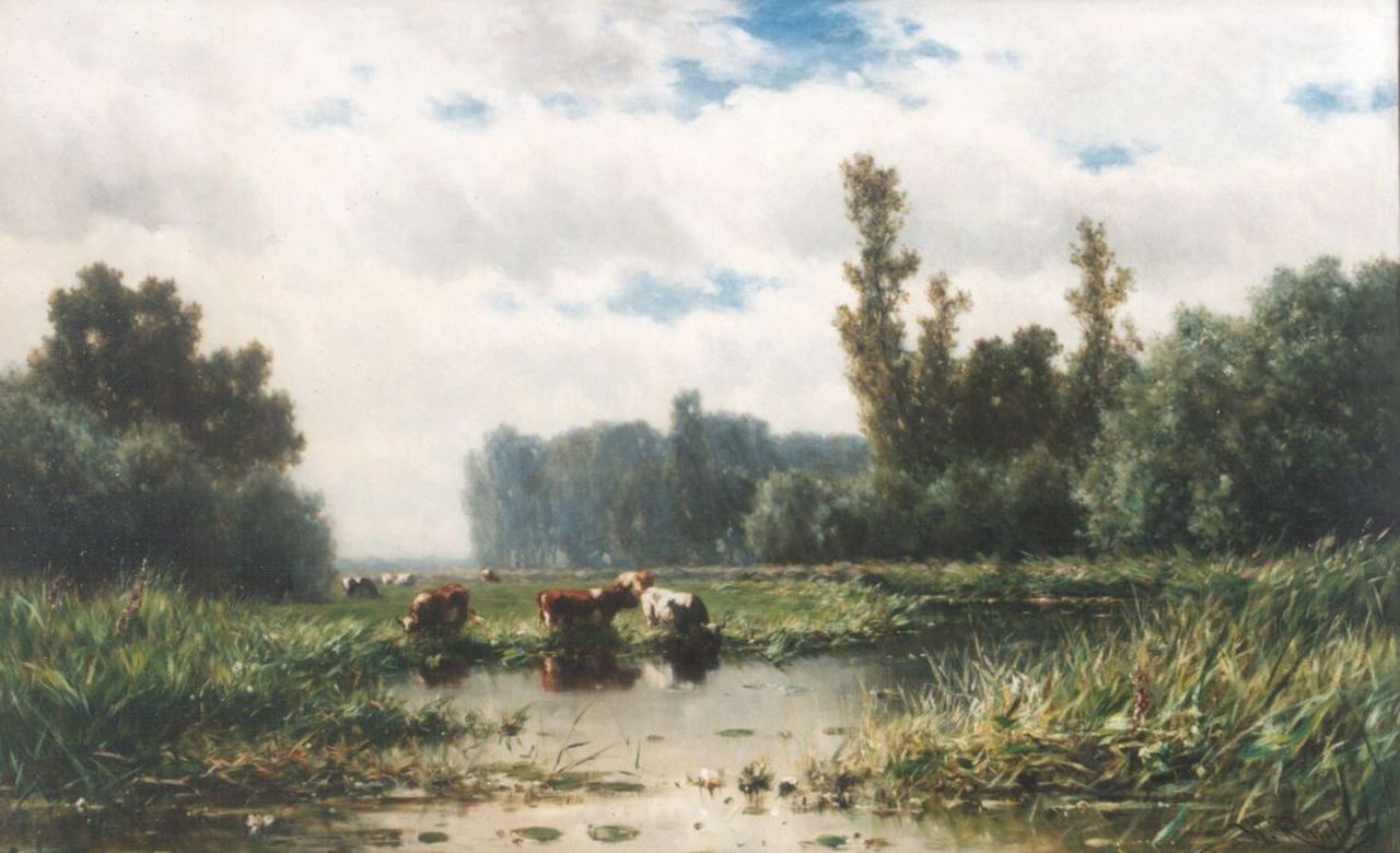 Roelofs W. | Willem Roelofs, Koeien aan de waterkant van het Gein, olieverf op doek 109,4 x 174,5 cm, gesigneerd rechtsonder Roelofs W. | Willem Roelofs, Koeien aan de waterkant van het Gein, olieverf op doek 109,4 x 174,5 cm, gesigneerd rechtsonder