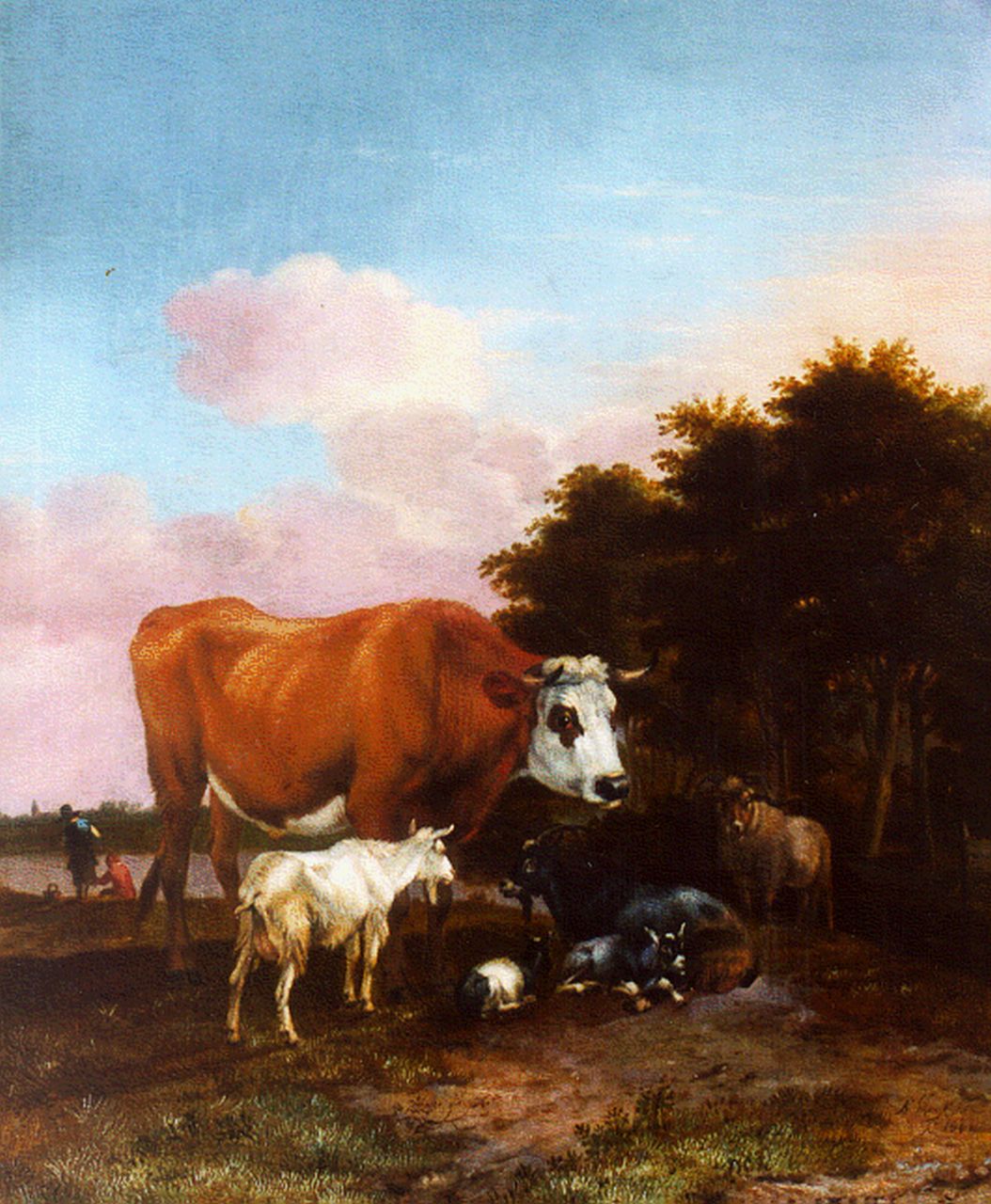 Janz Klomp A. | Albert Janz Klomp, Landschap met stier en geiten, olieverf op paneel 42,4 x 34,8 cm, gesigneerd rechtsonder en gedateerd 1662 Janz Klomp A. | Albert Janz Klomp, Landschap met stier en geiten, olieverf op paneel 42,4 x 34,8 cm, gesigneerd rechtsonder en gedateerd 1662
