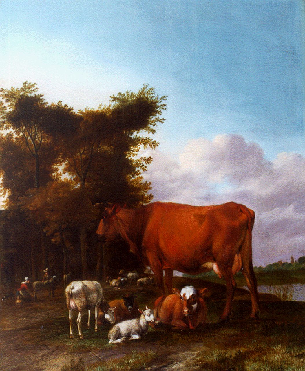 Janz Klomp A. | Albert Janz Klomp, Herders met rustend vee aan het water, olieverf op paneel 42,7 x 35,5 cm, gesigneerd linksonder en gedateerd 1662 Janz Klomp A. | Albert Janz Klomp, Herders met rustend vee aan het water, olieverf op paneel 42,7 x 35,5 cm, gesigneerd linksonder en gedateerd 1662