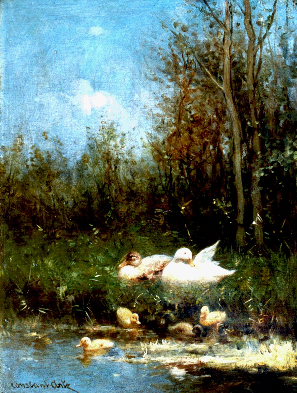 Artz C.D.L. | 'Constant' David Ludovic Artz, Eendenfamilie aan de waterkant, olieverf op paneel 23,7 x 17,9 cm, gesigneerd linksonder Artz C.D.L. | 'Constant' David Ludovic Artz, Eendenfamilie aan de waterkant, olieverf op paneel 23,7 x 17,9 cm, gesigneerd linksonder