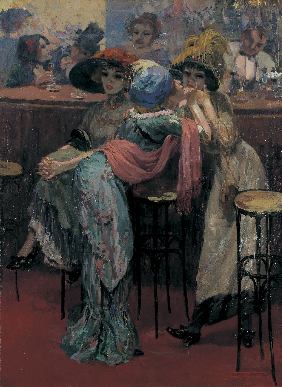 Thomas H.J.  | Henri Joseph Thomas, Cocottes aan de bar, olieverf op doek 75,0 x 55,2 cm, gesigneerd rechtsonder en te dateren ca. 1910