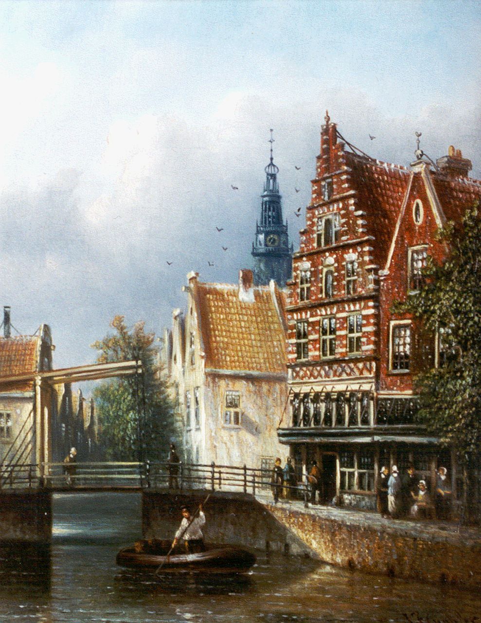 Spohler J.F. | Johannes Franciscus Spohler, Amsterdams stadsgezicht met de toren van de Oude Kerk, olieverf op paneel 20,3 x 15,8 cm, gesigneerd rechtsonder Spohler J.F. | Johannes Franciscus Spohler, Amsterdams stadsgezicht met de toren van de Oude Kerk, olieverf op paneel 20,3 x 15,8 cm, gesigneerd rechtsonder