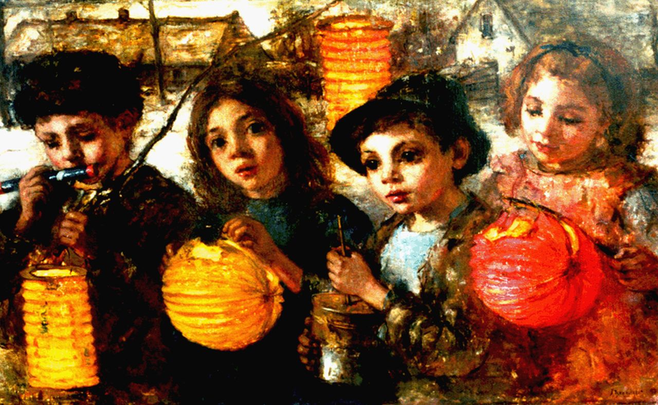Broedelet A.V.L. | 'André' Victor Leonard Broedelet, Vastenavond, olieverf op doek 68,2 x 111,0 cm, gesigneerd rechtsonder Broedelet A.V.L. | 'André' Victor Leonard Broedelet, Vastenavond, olieverf op doek 68,2 x 111,0 cm, gesigneerd rechtsonder