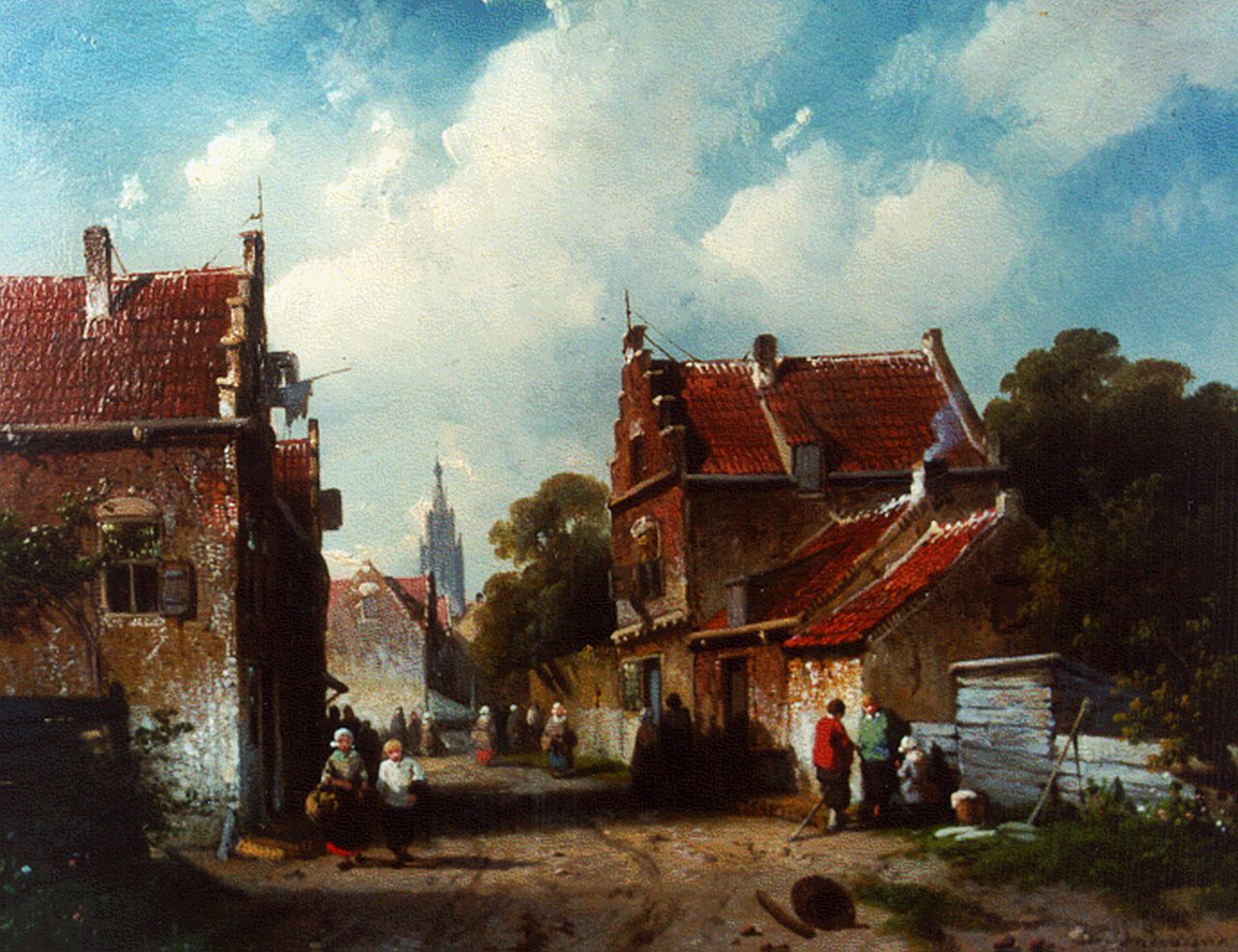 Leickert C.H.J.  | 'Charles' Henri Joseph Leickert, Stadsgezicht met figuren, olieverf op paneel 21,3 x 26,7 cm, gesigneerd rechtsonder