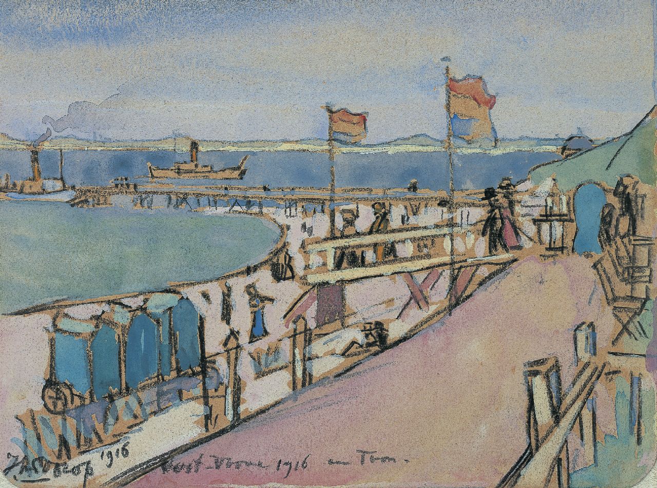 Toorop J.Th. | Johannes Theodorus 'Jan' Toorop, Strand te Oost-Voorne, zwart krijt en aquarel op papier 10,9 x 14,7 cm, gesigneerd linksonder en gedateerd 1916 Toorop J.Th. | Johannes Theodorus 'Jan' Toorop, Strand te Oost-Voorne, zwart krijt en aquarel op papier 10,9 x 14,7 cm, gesigneerd linksonder en gedateerd 1916