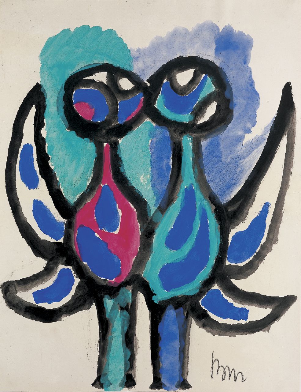 Benner G. | Gerrit Benner, Vogelpaar, gouache op papier 65,2 x 50,0 cm, gesigneerd rechtsonder en te dateren 1956-1958 Benner G. | Gerrit Benner, Vogelpaar, gouache op papier 65,2 x 50,0 cm, gesigneerd rechtsonder en te dateren 1956-1958