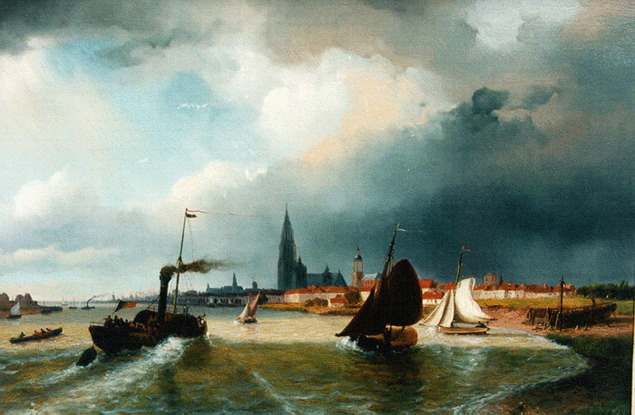 Roosenboom N.J. | Nicolaas Johannes Roosenboom, Raderstoomboot op de Schelde voor Antwerpen, olieverf op paneel 35,0 x 52,3 cm, gesigneerd rechtsonder Roosenboom N.J. | Nicolaas Johannes Roosenboom, Raderstoomboot op de Schelde voor Antwerpen, olieverf op paneel 35,0 x 52,3 cm, gesigneerd rechtsonder