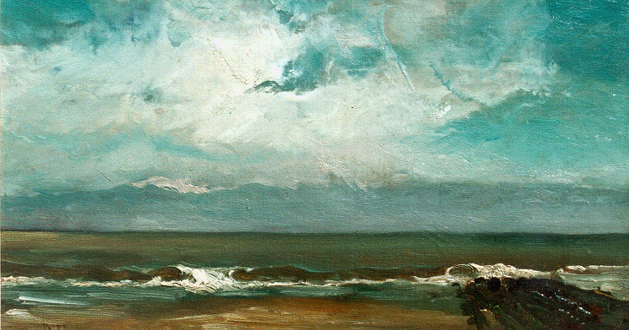 Rops F.J.V.  | Feliciën Joseph Victor Rops, Strandgezichtje, olieverf op doek 21,0 x 39,0 cm, gesigneerd linksonder