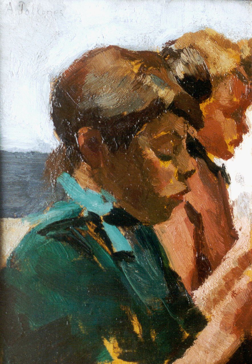 Pollones J.A. | Jean Albert Pollones, Dubbelportret van 2 jonge sigarenmaaksters, olieverf op paneel 21,8 x 15,6 cm, gesigneerd linksboven Pollones J.A. | Jean Albert Pollones, Dubbelportret van 2 jonge sigarenmaaksters, olieverf op paneel 21,8 x 15,6 cm, gesigneerd linksboven