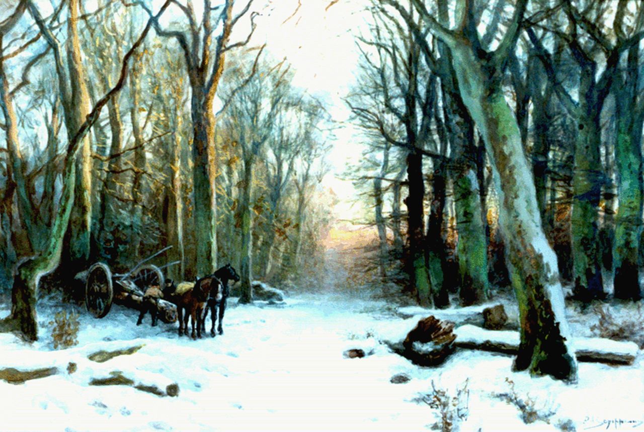 Schipperus P.A. | Pieter Adrianus 'Piet' Schipperus, Paarden in een winters bos, aquarel op papier 37,0 x 54,5 cm, gesigneerd rechtsonder Schipperus P.A. | Pieter Adrianus 'Piet' Schipperus, Paarden in een winters bos, aquarel op papier 37,0 x 54,5 cm, gesigneerd rechtsonder
