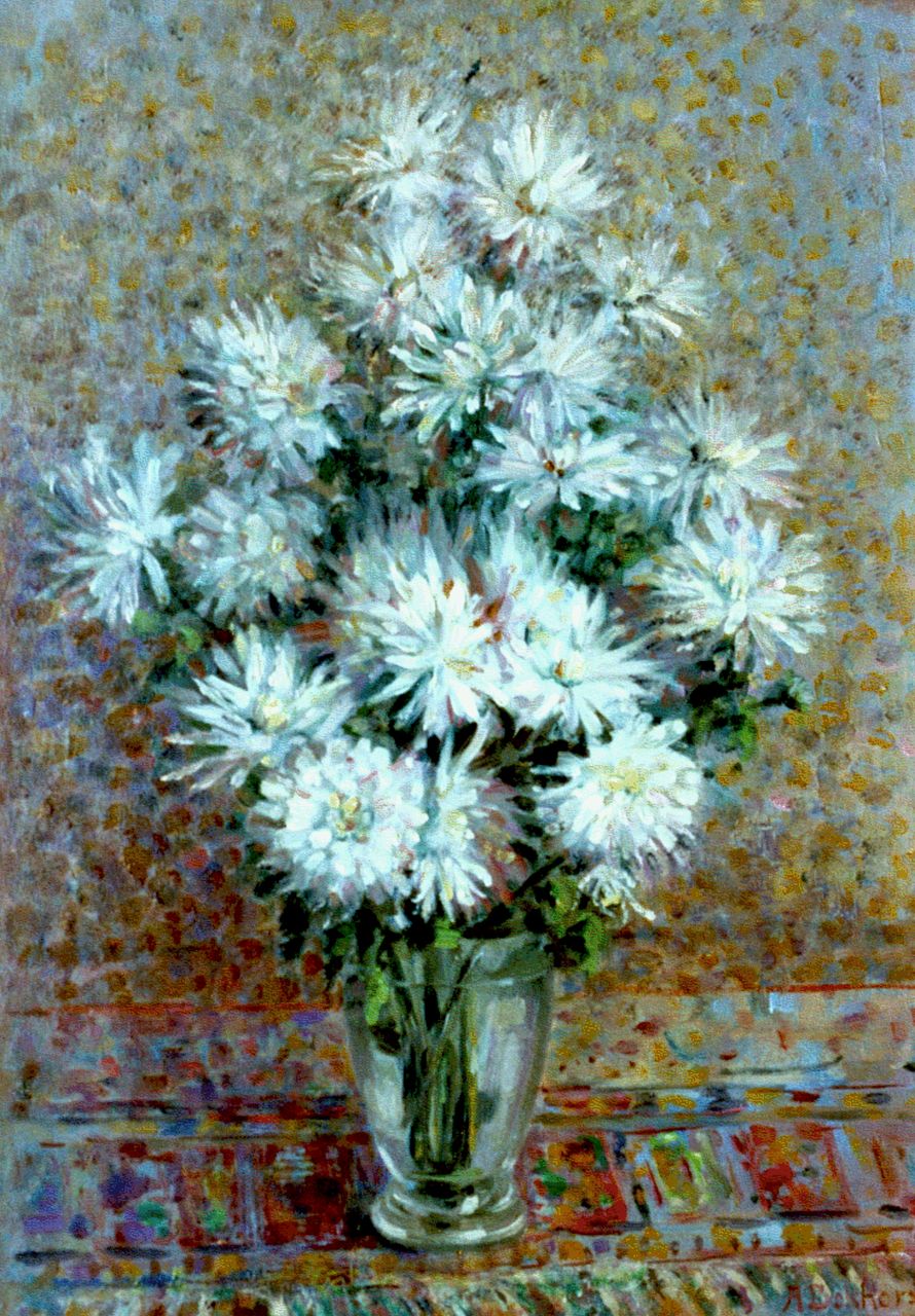 Bokhorst A.L. | 'Arnold' Lodewijk 'Nolle' Bokhorst, Chrysanten in een glazen vaas, olieverf op doek 60,4 x 43,0 cm, gesigneerd rechtsonder Bokhorst A.L. | 'Arnold' Lodewijk 'Nolle' Bokhorst, Chrysanten in een glazen vaas, olieverf op doek 60,4 x 43,0 cm, gesigneerd rechtsonder