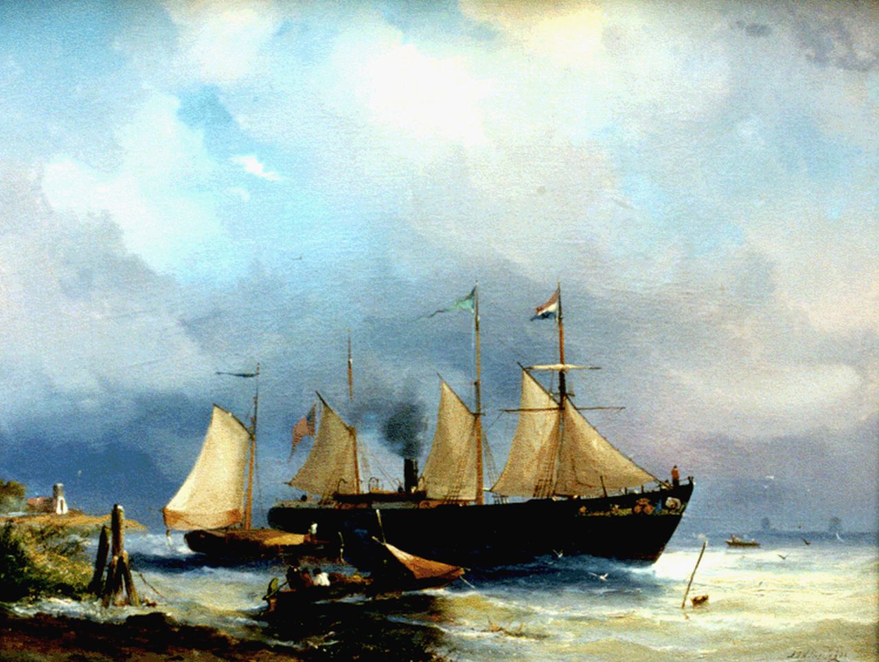 Hilleveld A.D.  | Adrianus David Hilleveld, Schepen voor de kust, olieverf op doek 47,9 x 63,2 cm, gesigneerd rechtsonder en gedateerd '62